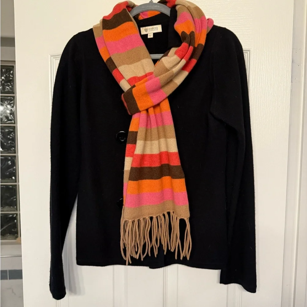 Kinross Cashmere Colorful Striped Extra Long Scarf with Fringe - Picture 7 of 10